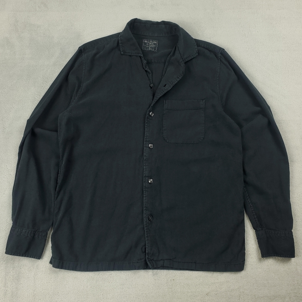 Abercrombie Fitch Button Up Shirt Mens Small Long Sleeve Camp Black Twil…